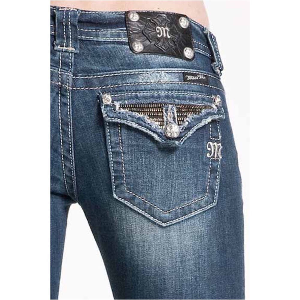 🛍 Miss Me Distressed Cut and Zip Bootcut Jeans 27 - Picture 8 of 8